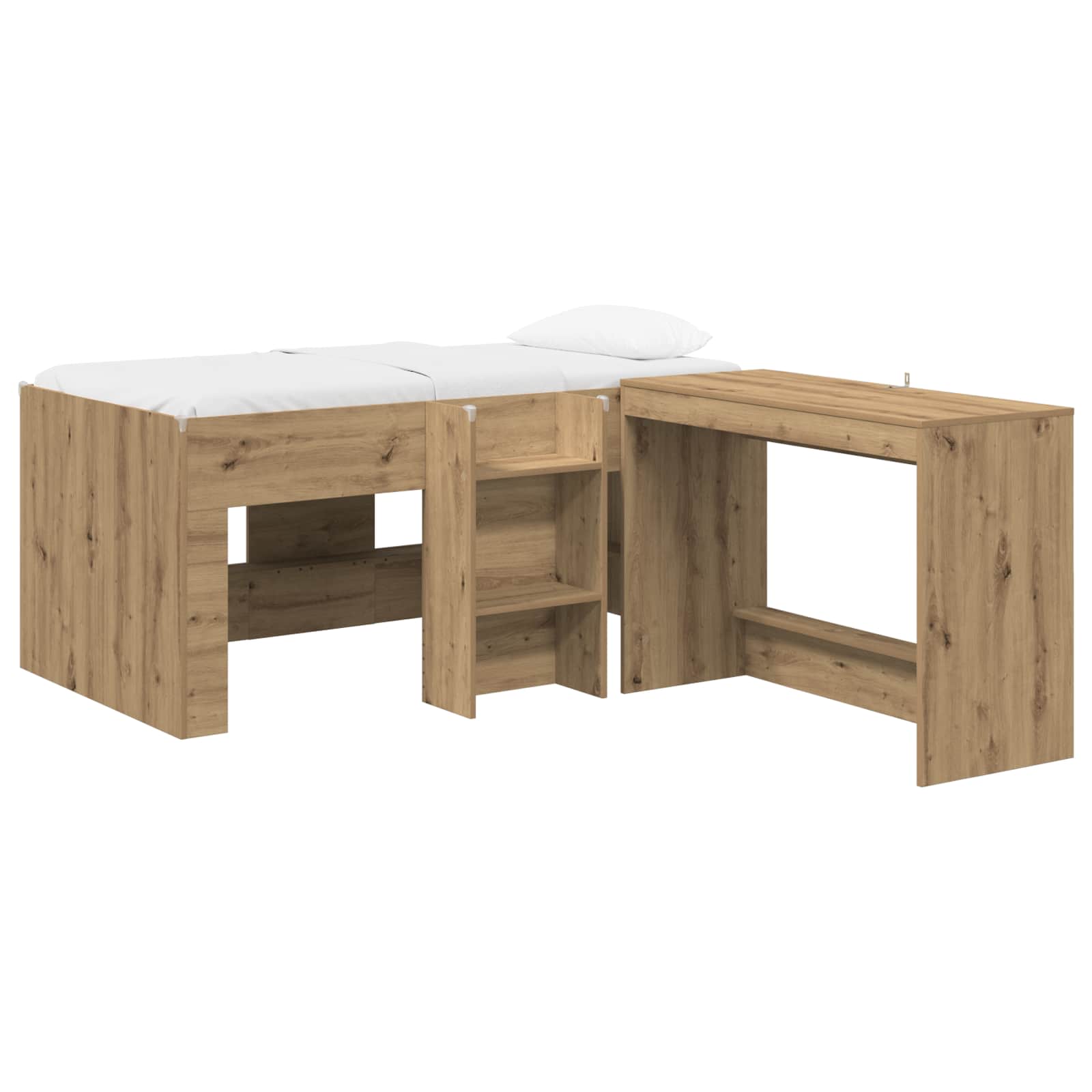 Hoge Bed Frame met Bureau voor Kinderen 2 st Artisanaal eiken