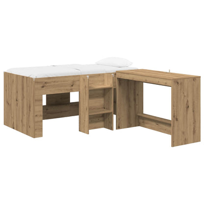 Hoge Bed Frame met Bureau voor Kinderen 2 st Artisanaal eiken