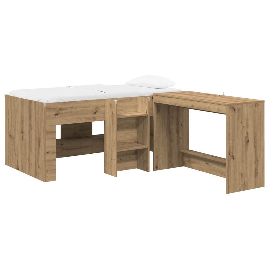 Hoge Bed Frame met Bureau voor Kinderen 2 st Artisanaal eiken