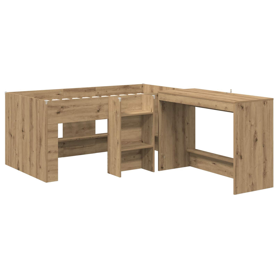 Hoge Bed Frame met Bureau voor Kinderen 2 st Artisanaal eiken