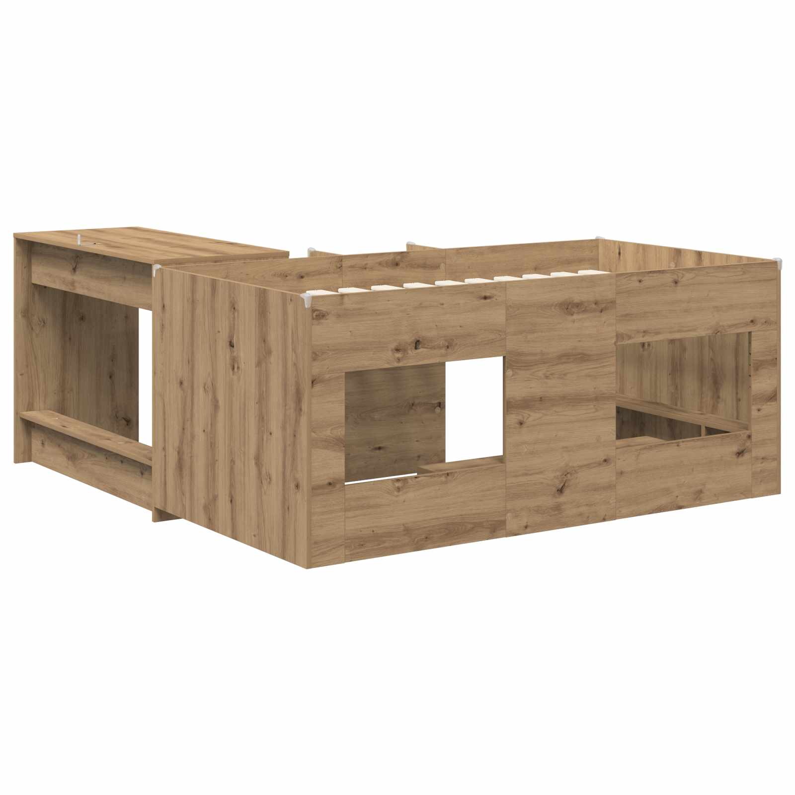 Hoge Bed Frame met Bureau voor Kinderen 2 st Artisanaal eiken
