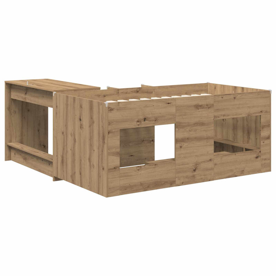 Hoge Bed Frame met Bureau voor Kinderen 2 st Artisanaal eiken