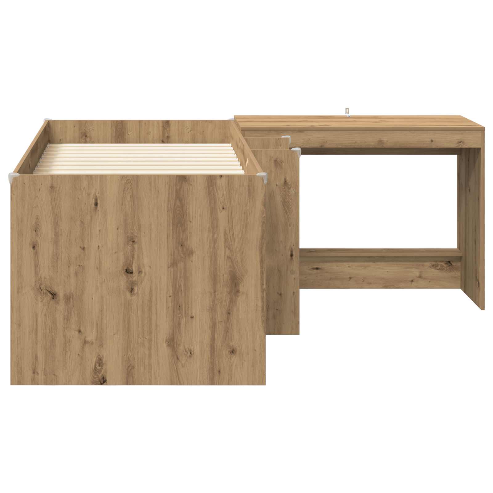 Hoge Bed Frame met Bureau voor Kinderen 2 st Artisanaal eiken
