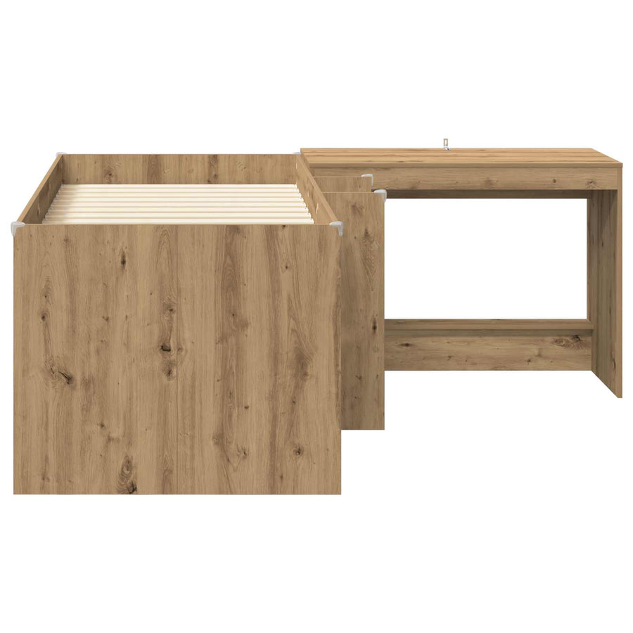 Hoge Bed Frame met Bureau voor Kinderen 2 st Artisanaal eiken