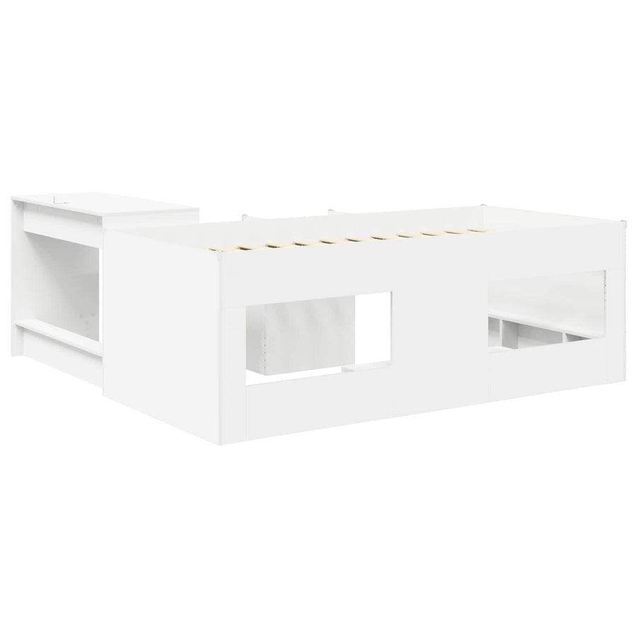 Hoge Bed Frame met Bureau voor Kinderen Wit 90 x 190 cm