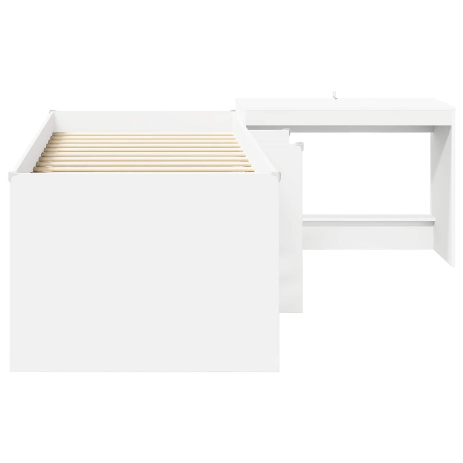 Hoge Bed Frame met Bureau voor Kinderen Wit 90 x 190 cm