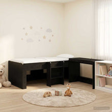 Hoge Bed Frame met Bureau voor Kinderen Zwart eiken 90 x 190 cm