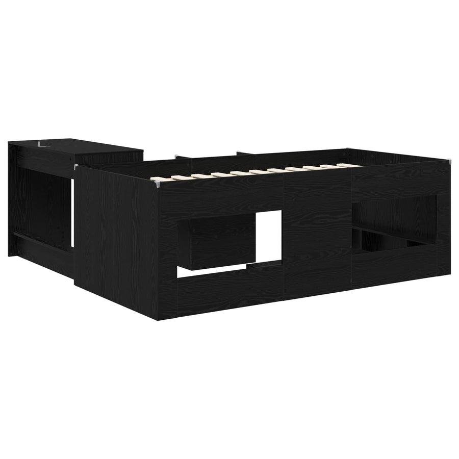 Hoge Bed Frame met Bureau voor Kinderen Zwart eiken 90 x 190 cm