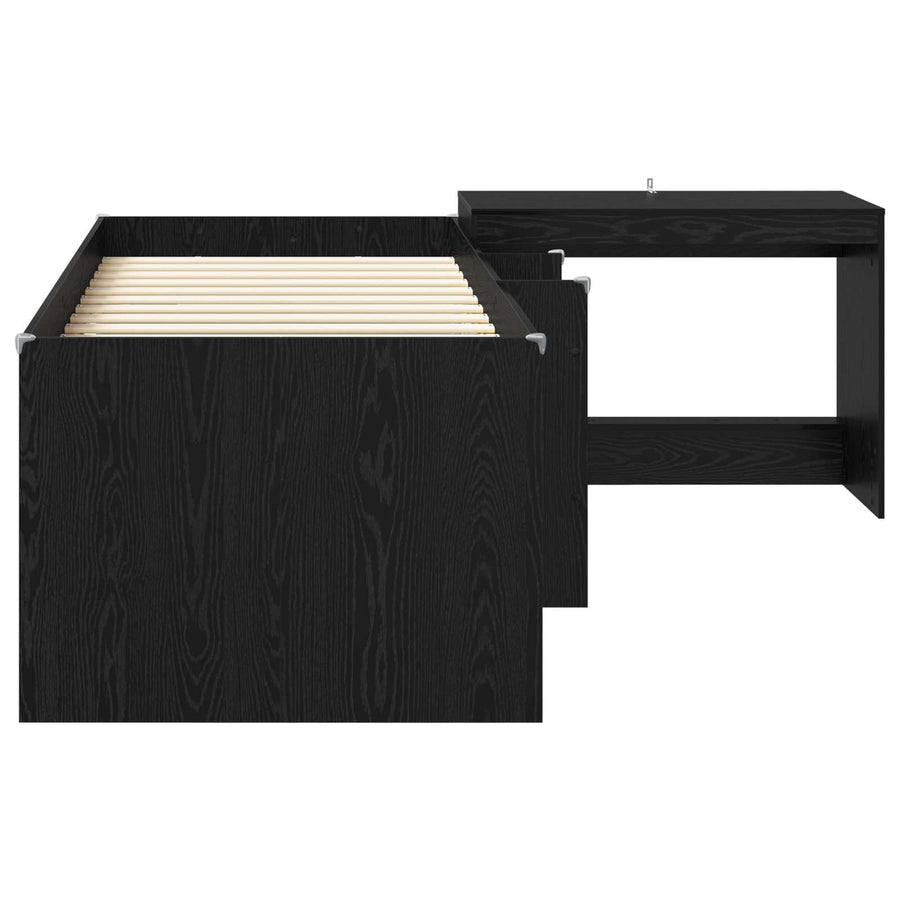 Hoge Bed Frame met Bureau voor Kinderen Zwart eiken 90 x 190 cm