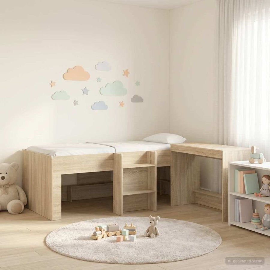 Hoge Bed Frame met Bureau voor Kinderen 2 st Sonoma Eiken