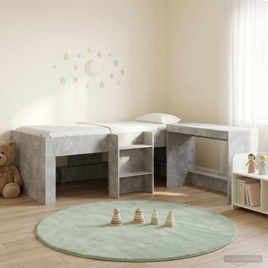 Hoge Bed Frame met Bureau voor Kinderen 2 st Betongrijs