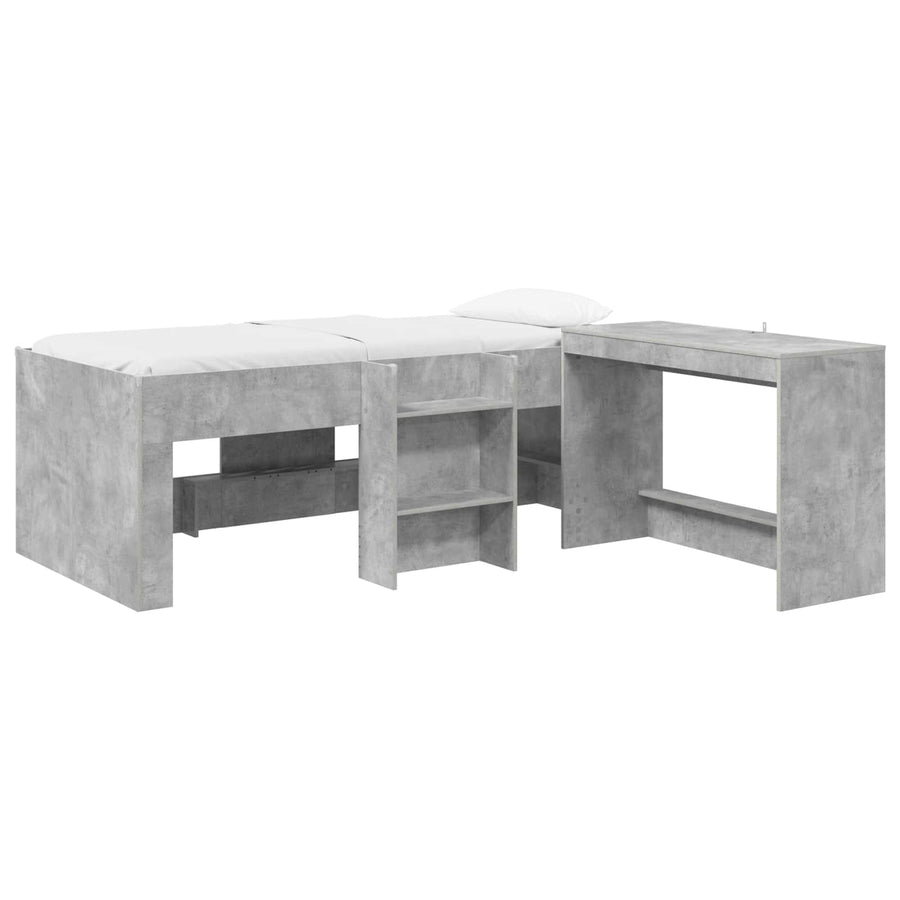 Hoge Bed Frame met Bureau voor Kinderen 2 st Betongrijs