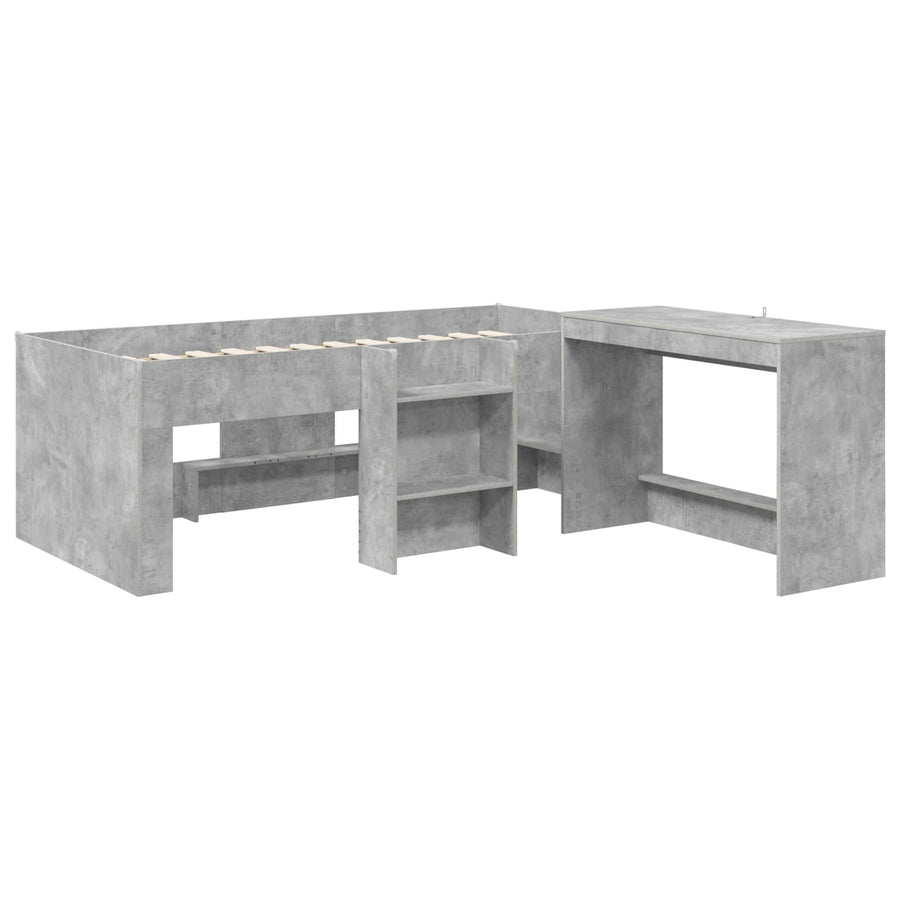 Hoge Bed Frame met Bureau voor Kinderen 2 st Betongrijs