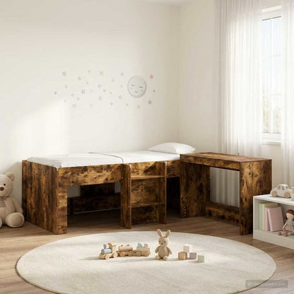 Hoge Bed Frame met Bureau voor Kinderen 2 st Gerookt eiken