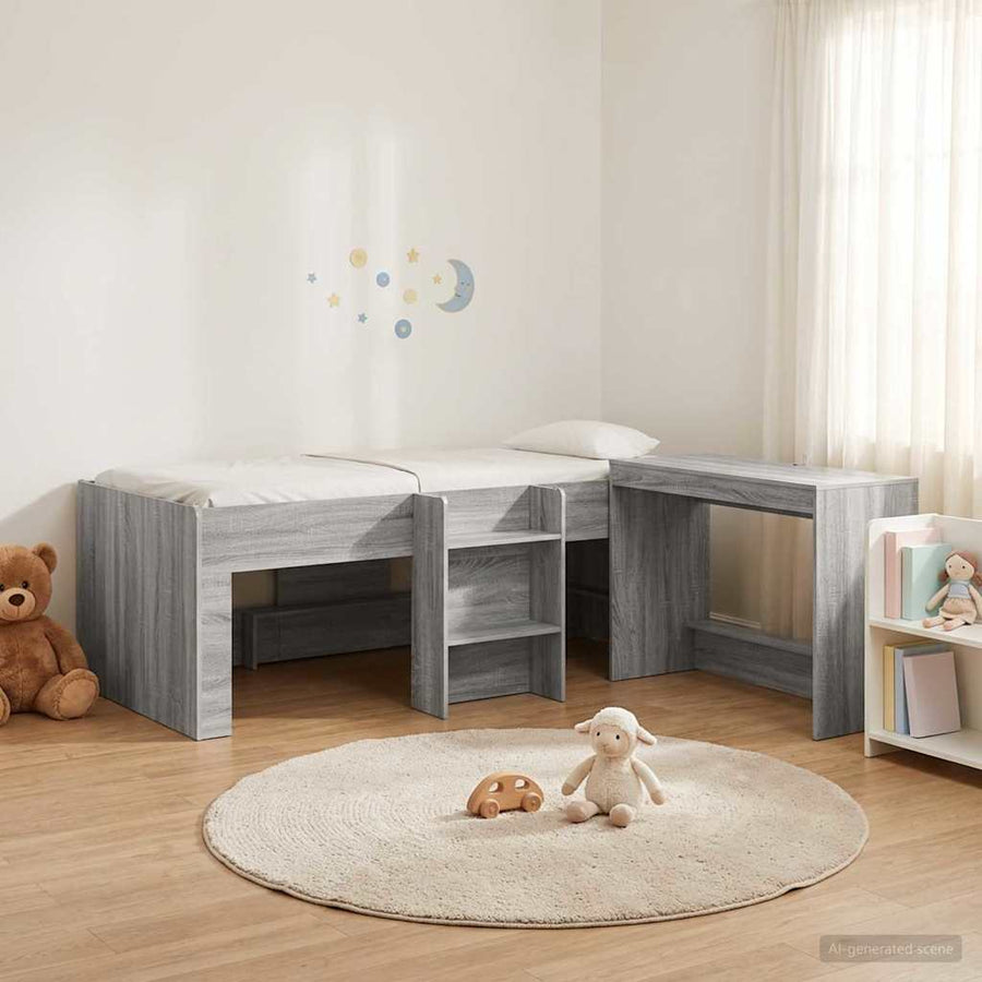 Hoge Bed Frame met Bureau voor Kinderen 2 st Grijs Sonoma