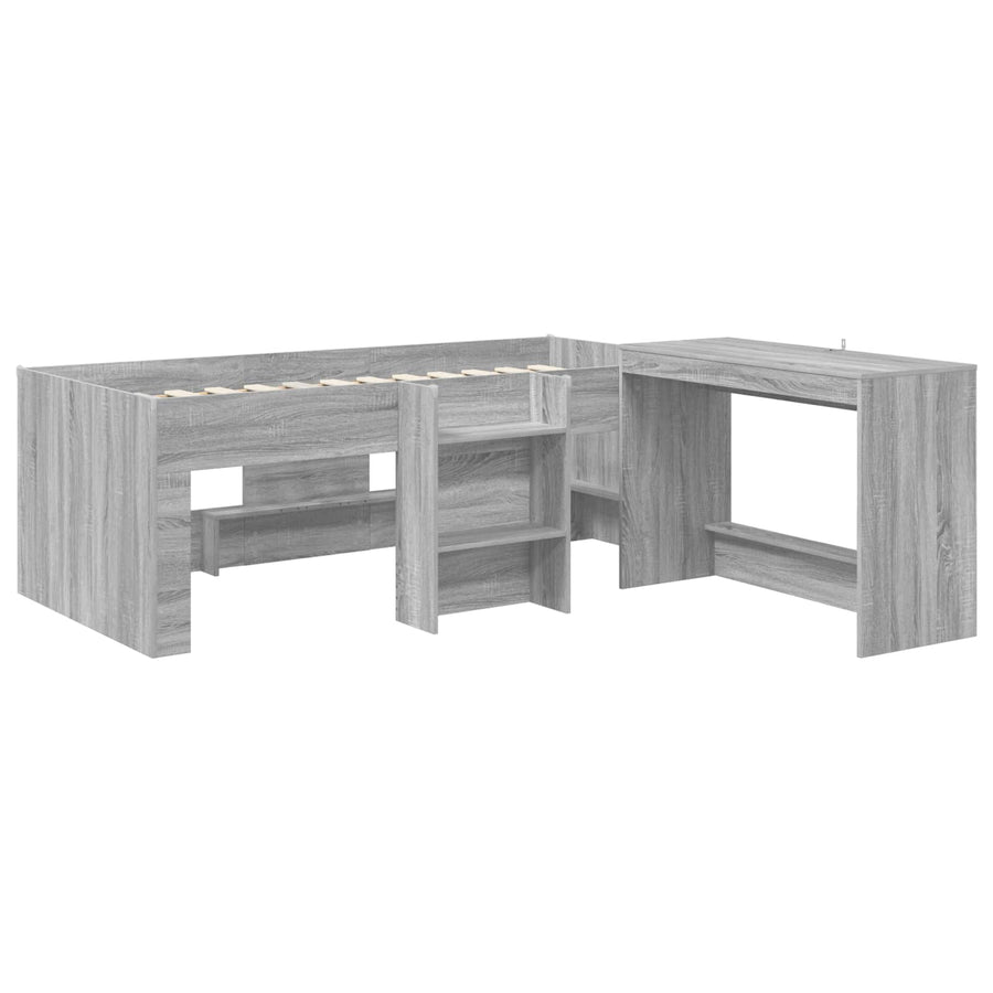 Hoge Bed Frame met Bureau voor Kinderen 2 st Grijs Sonoma