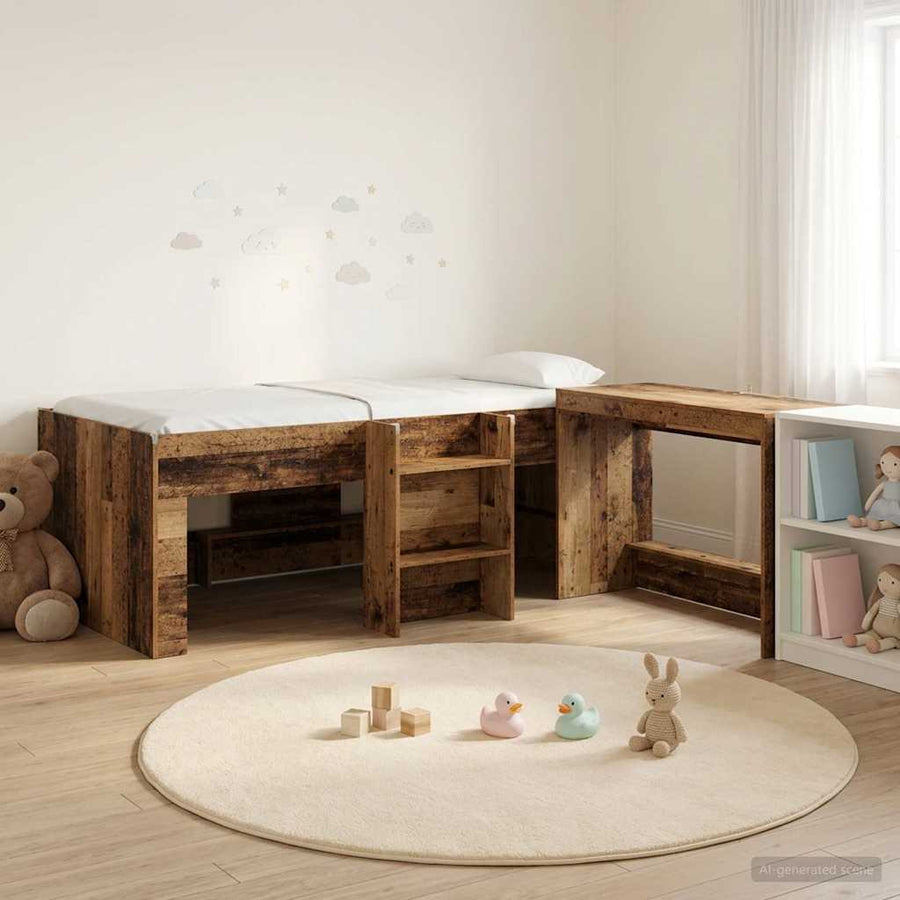 Hoge Bed Frame met Bureau voor Kinderen Oud hout 90 x 190 cm