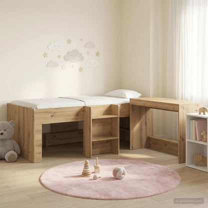 Hoge Bed Frame met Bureau voor Kinderen 2 st Artisanaal eiken