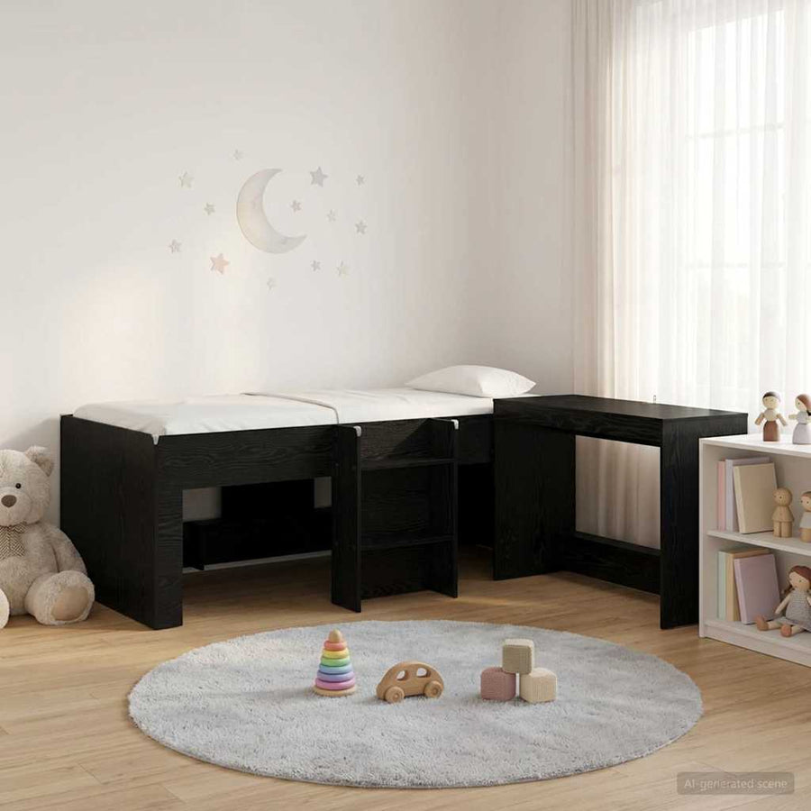 Hoge Bed Frame met Bureau voor Kinderen 2 st Zwart eiken