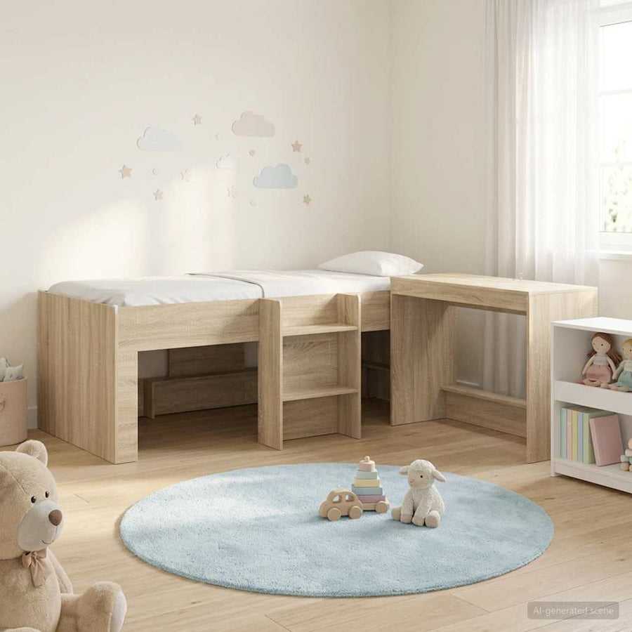 Hoge Bed Frame met Bureau voor Kinderen 2 st Sonoma Eiken