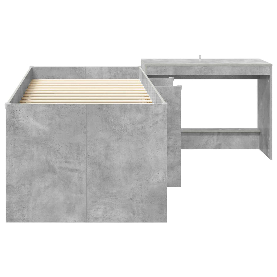 Hoge Bed Frame met Bureau voor Kinderen Betongrijs 75 x 190 cm