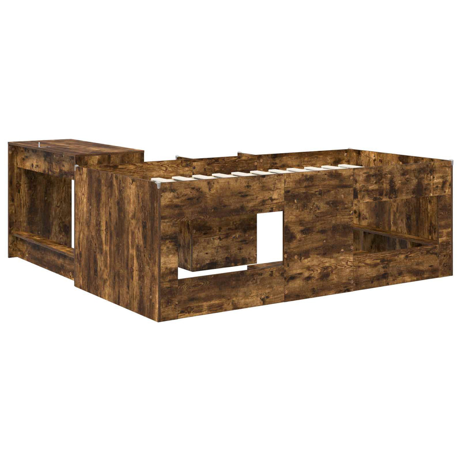 Hoge Bed Frame met Bureau voor Kinderen 2 st Gerookt eiken