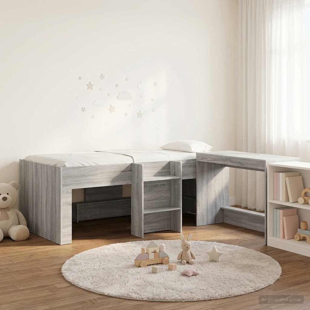 Hoge Bed Frame met Bureau voor Kinderen 2 st Grijs Sonoma