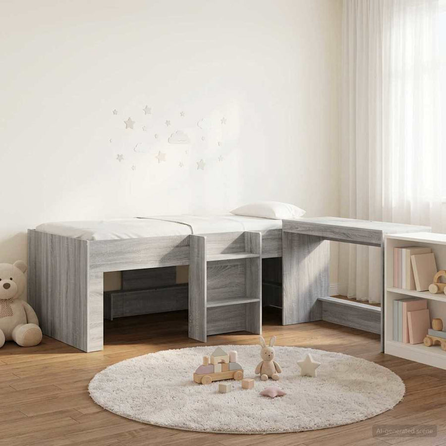 Hoge Bed Frame met Bureau voor Kinderen 2 st Grijs Sonoma