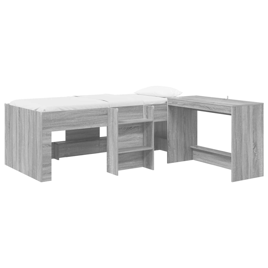 Hoge Bed Frame met Bureau voor Kinderen 2 st Grijs Sonoma