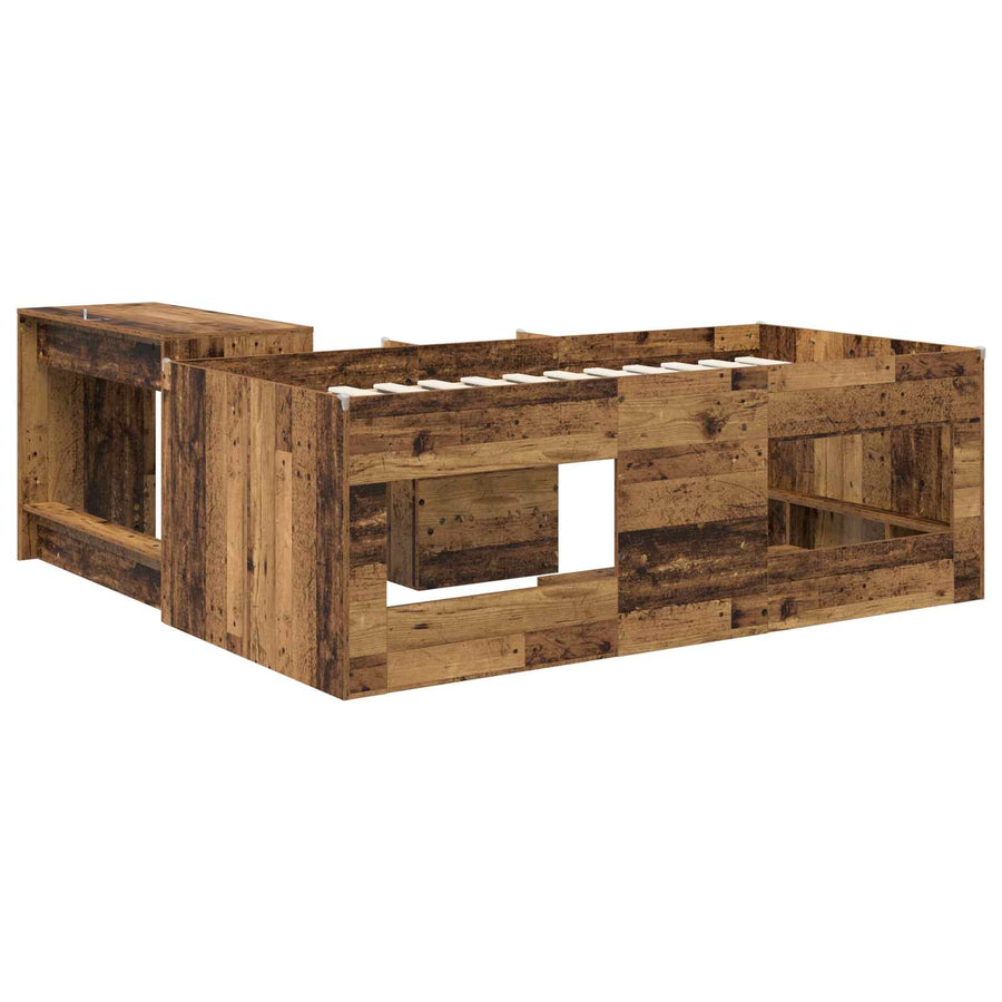 Hoge Bed Frame met Bureau voor Kinderen 2 st Oud hout
