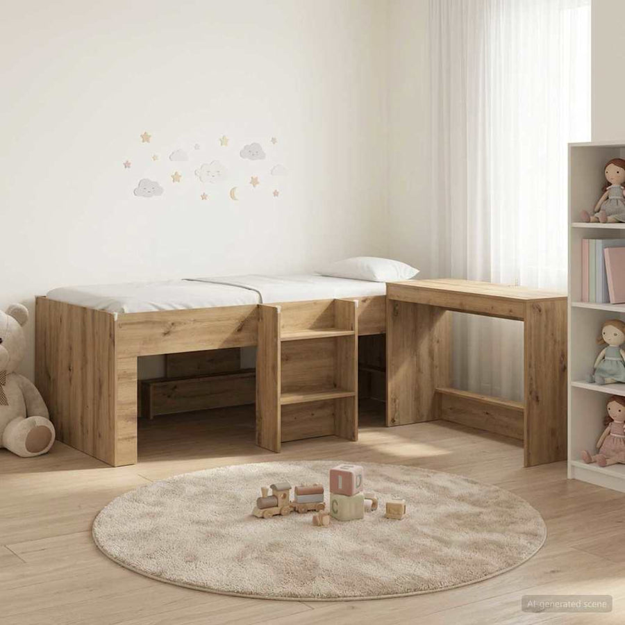 Hoge Bed Frame met Bureau voor Kinderen 2 st Artisanaal eiken
