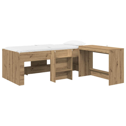 Hoge Bed Frame met Bureau voor Kinderen 2 st Artisanaal eiken