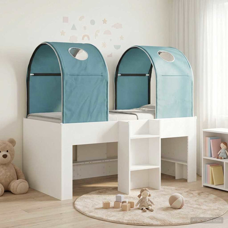 Bed met Tunnel 4 pcs Wit en Lichtblauw Bewerkt hout