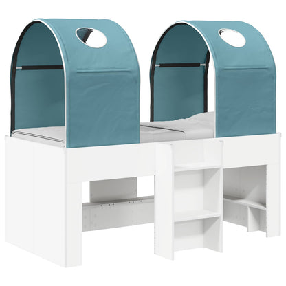 Bed met Tunnel 4 pcs Wit en Lichtblauw Bewerkt hout