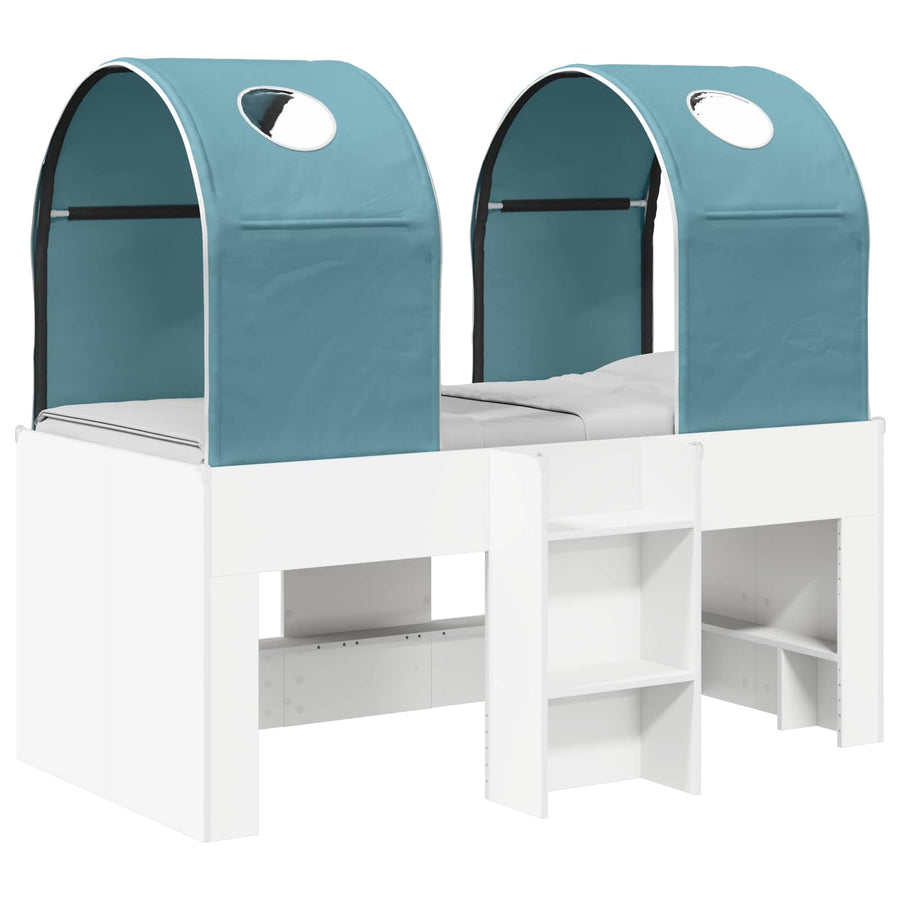 Bed met Tunnel 4 pcs Wit en Lichtblauw Bewerkt hout