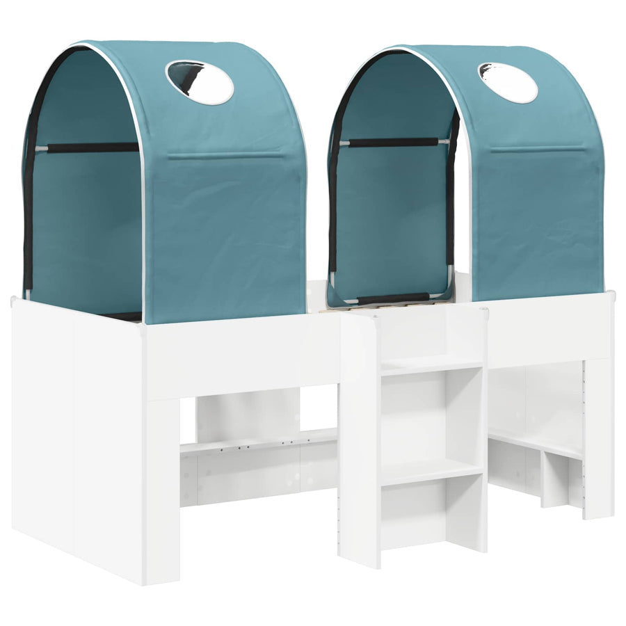 Bed met Tunnel 4 pcs Wit en Lichtblauw Bewerkt hout