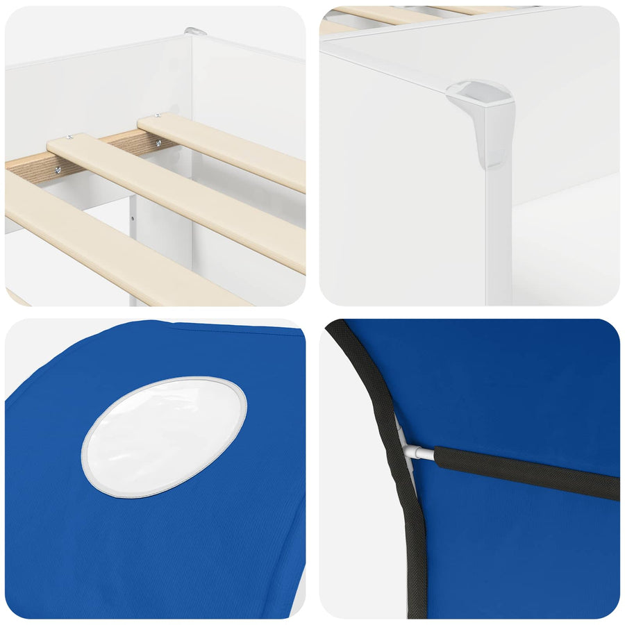 Bed met Tunnel 4 pcs Wit en Blauw Bewerkt hout