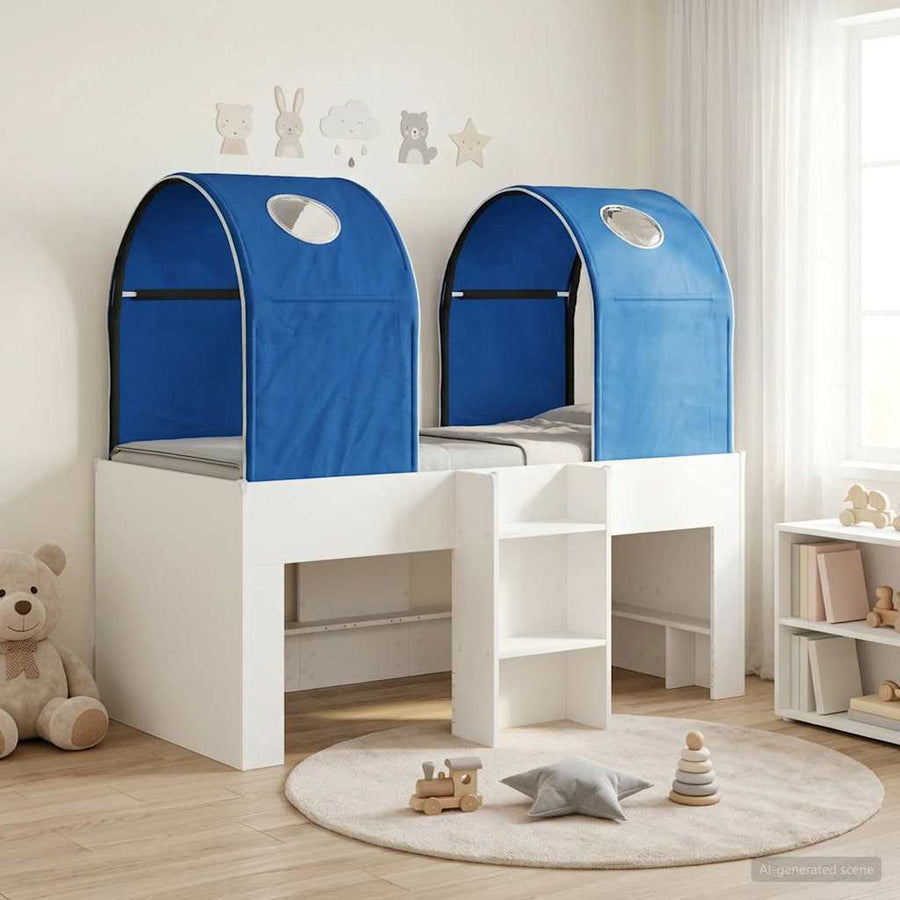 Bed met Tunnel 4 pcs Wit en Blauw Bewerkt hout