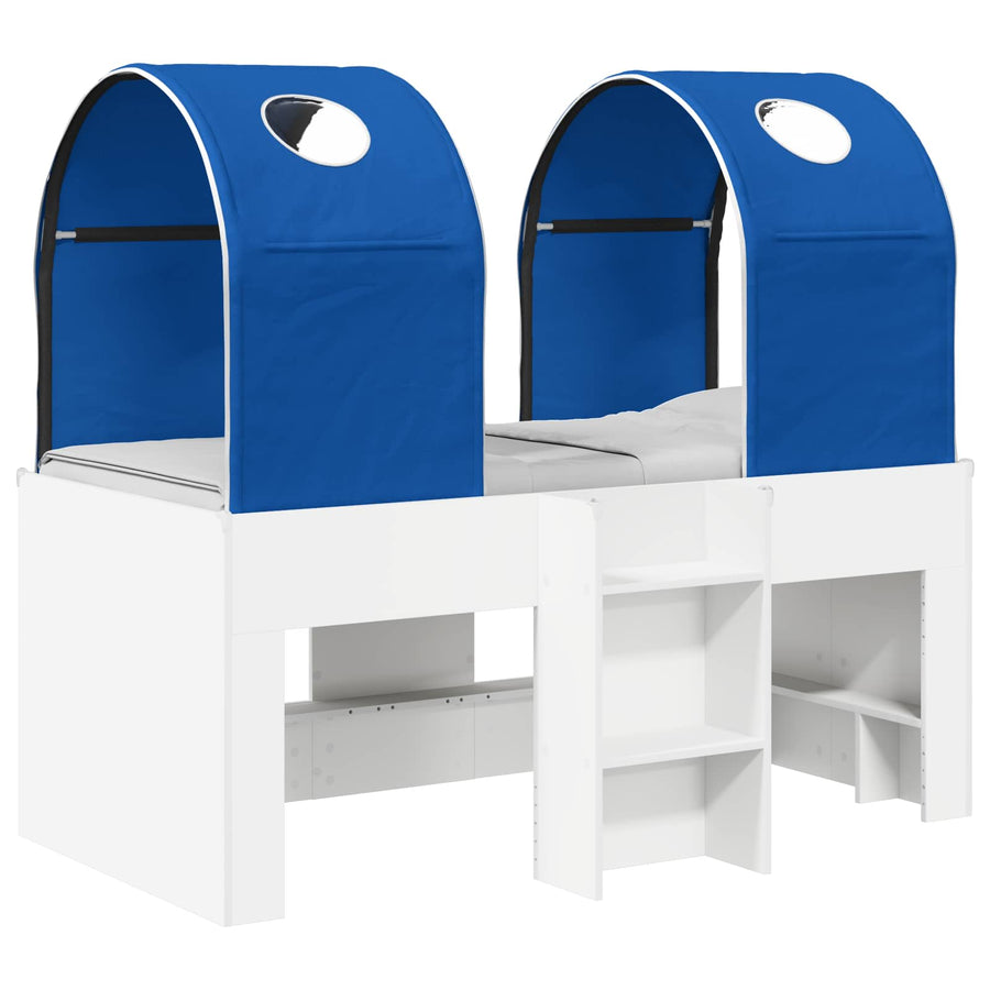 Bed met Tunnel 4 pcs Wit en Blauw Bewerkt hout