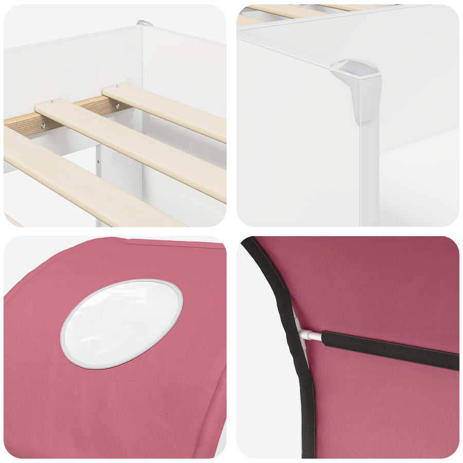 Bed met Tunnel 4 pcs Wit en Roze Bewerkt hout