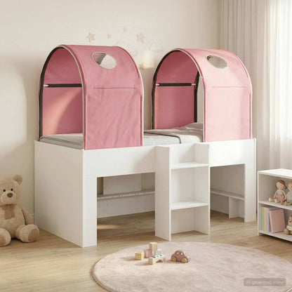 Bed met Tunnel 4 pcs Wit en Roze Bewerkt hout