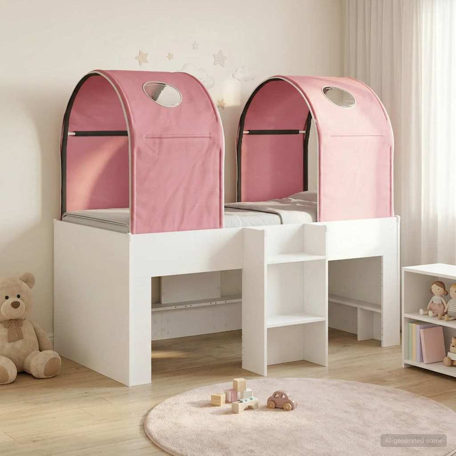 Bed met Tunnel 4 pcs Wit en Roze Bewerkt hout