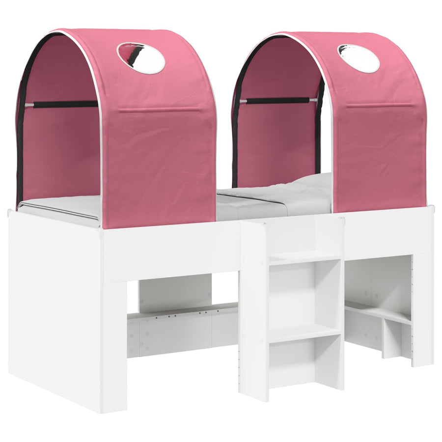 Bed met Tunnel 4 pcs Wit en Roze Bewerkt hout