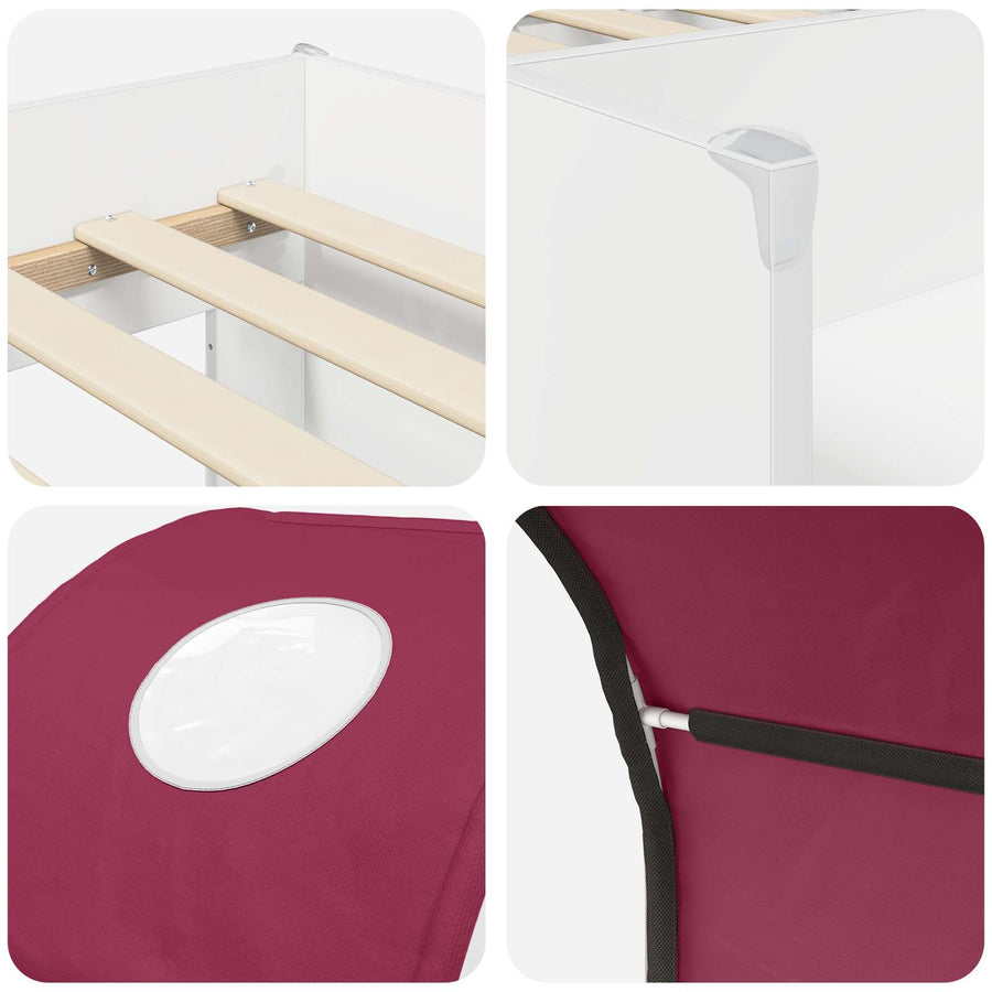 Bed met Tunnel 4 pcs Wit en Rood Bewerkt hout