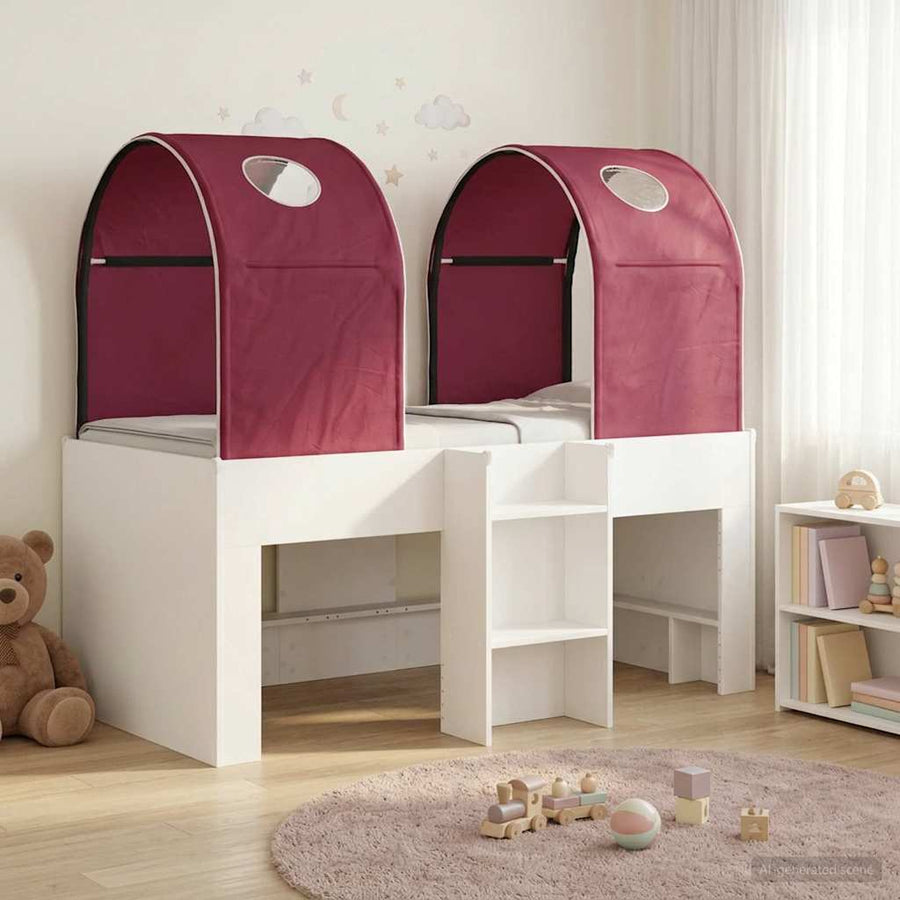 Bed met Tunnel 4 pcs Wit en Rood Bewerkt hout