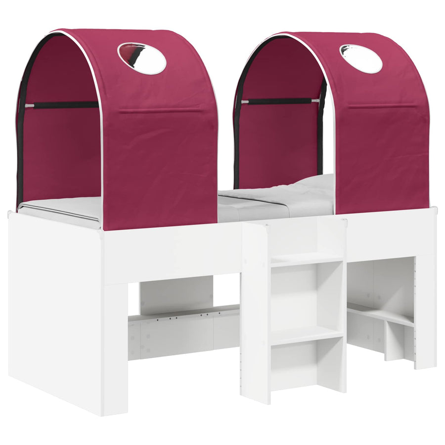 Bed met Tunnel 4 pcs Wit en Rood Bewerkt hout