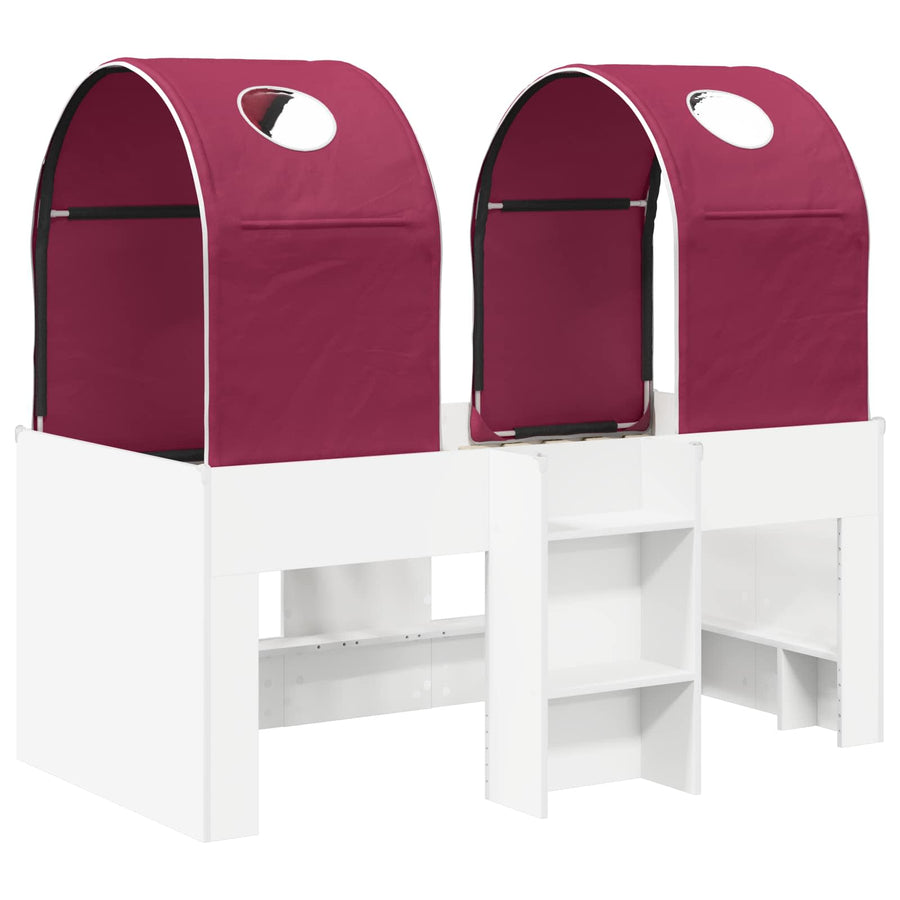 Bed met Tunnel 4 pcs Wit en Rood Bewerkt hout