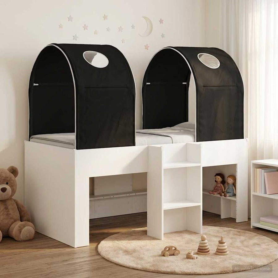 Bed met Tunnel 4 pcs Wit en zwart Bewerkt hout
