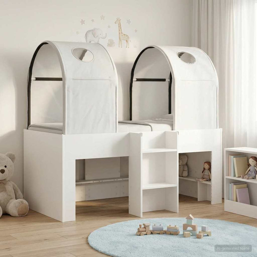 Bed met Tunnel 4 pcs Wit Bewerkt hout
