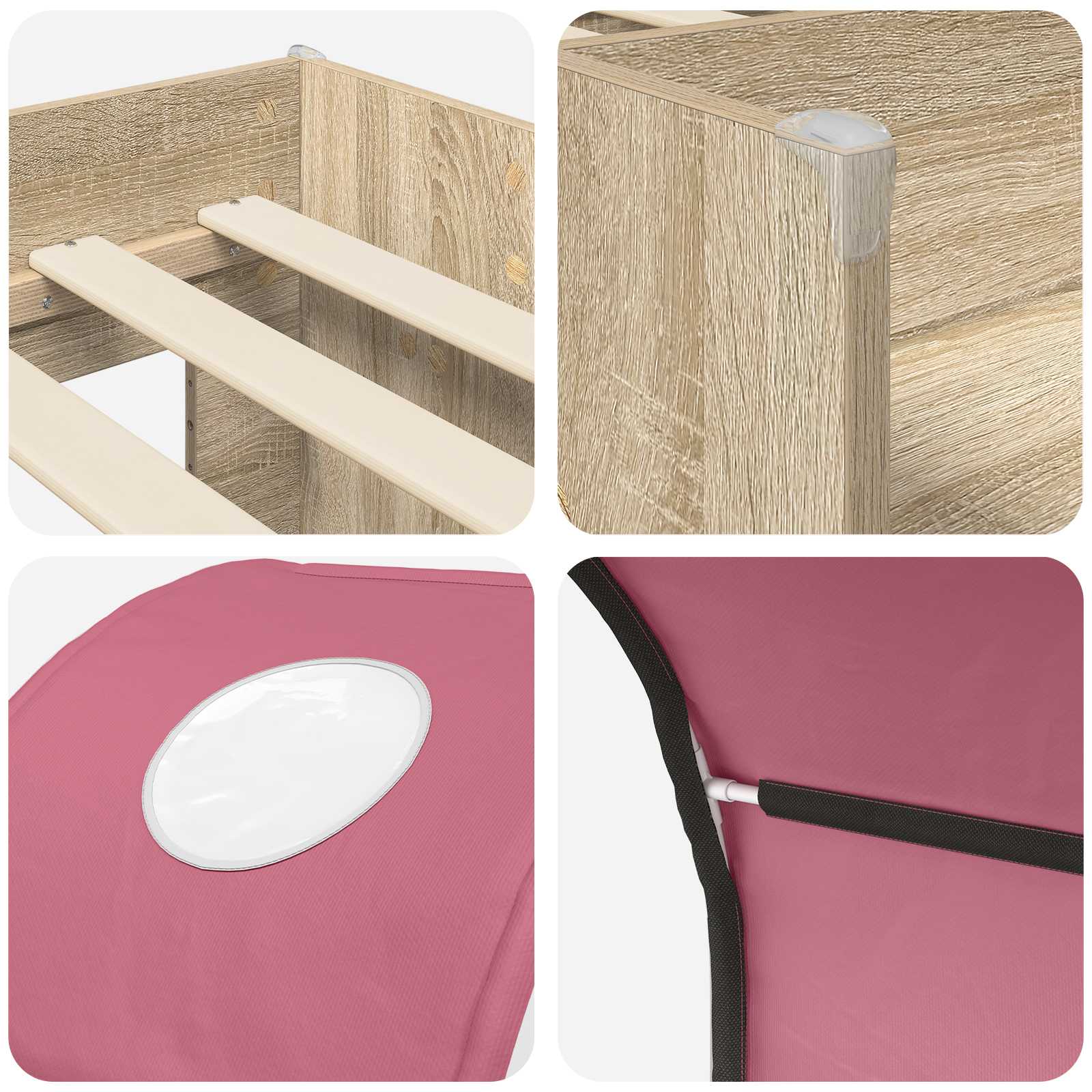 Bed met Tunnel 3 st Sonoma en Roze Bewerkt hout